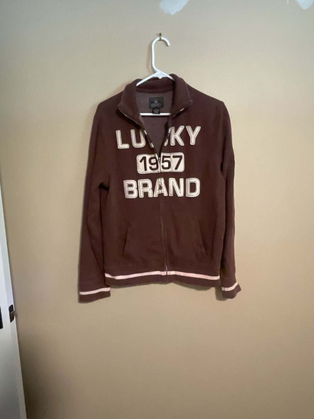 Lucky Brand Dungarees America 1957 Full Zip Track Jacket Brown Small